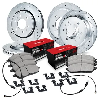 R1 Concepts WGUS2-40002 Drilled & Slotted Silver Rotor Set W/ Optimum OEp Pads & Hdw